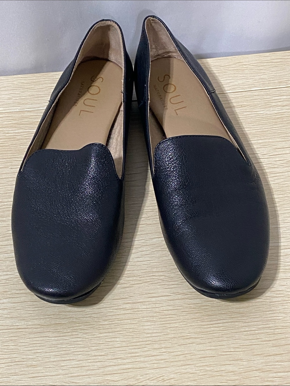 Black Leather Slip-On Women's Flats